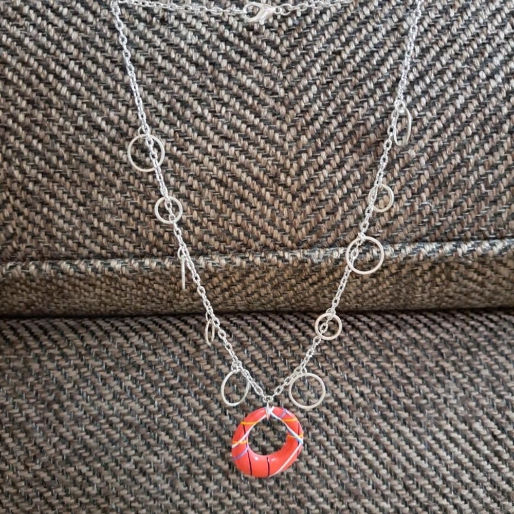Y2K Upcycled Vintage Silver Disk Necklace Statement Piece. Handmade